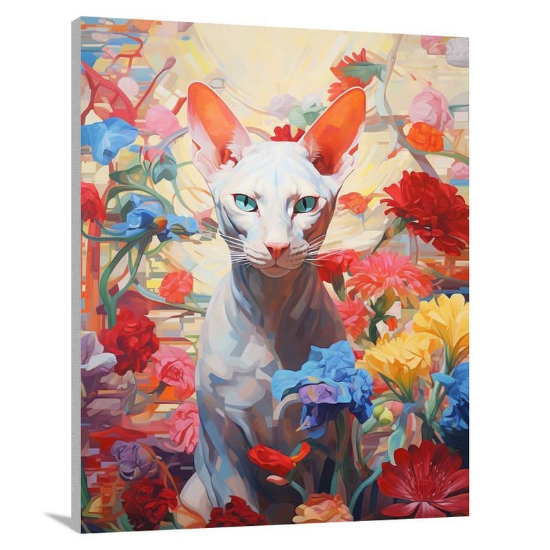 Hairless Cat in Bloom - Minimalist - Canvas Print