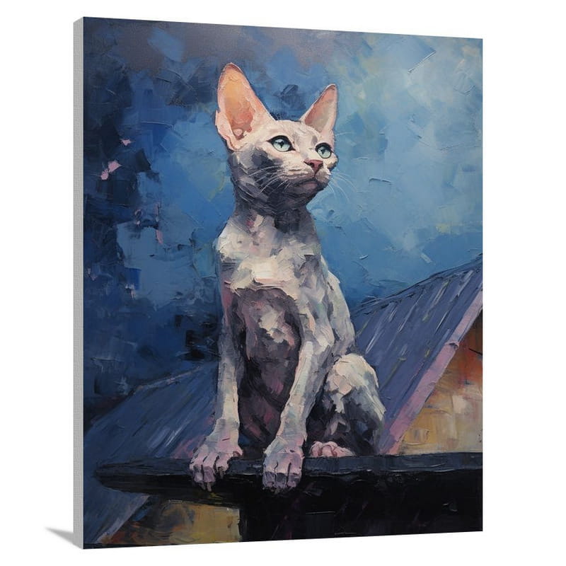 Hairless Cat on Rooftop - Impressionist - Canvas Print