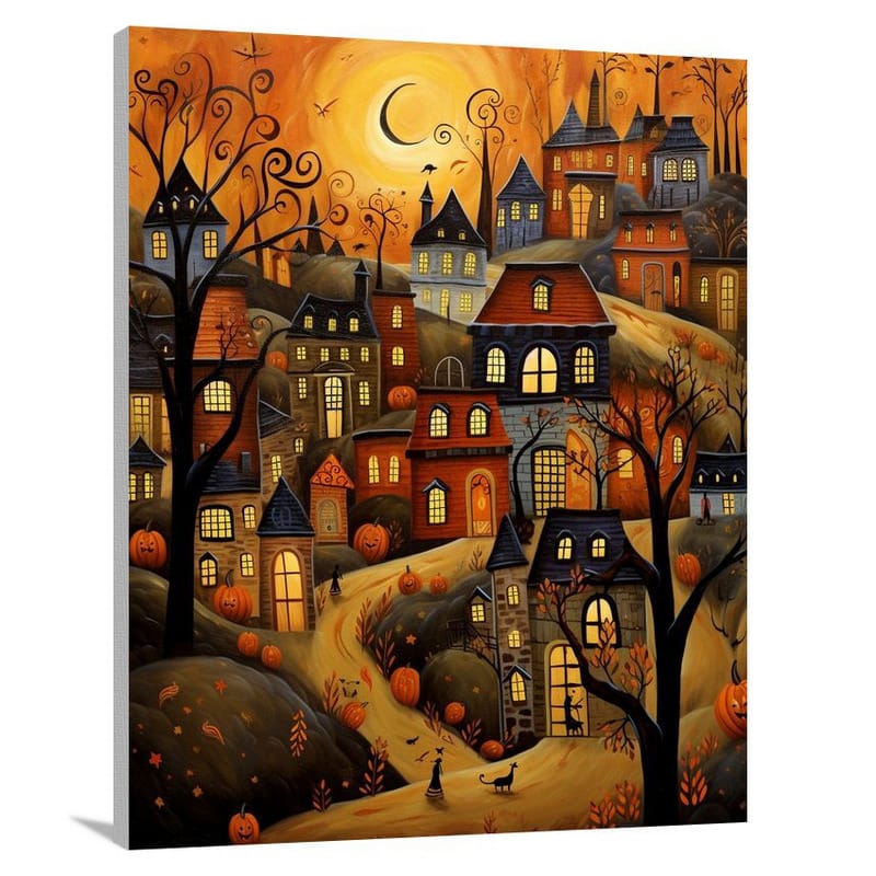 Halloween Harvest: Vibrant Village - Canvas Print