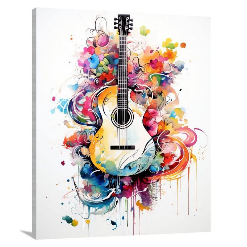 Harmonic Melodies: Guitar's Colorful Symphony - Canvas Print