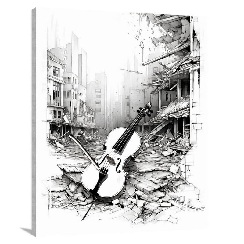 Harmony Amidst Chaos: The Resilient Violin - Canvas Print