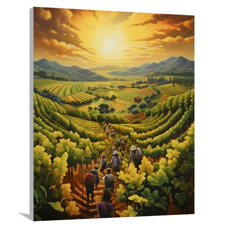 Harvest Symphony: Vineyard's Human Tapestry - Canvas Print