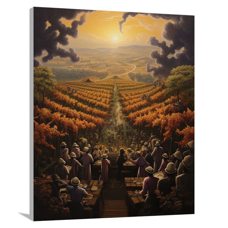 Harvest Symphony: Vineyard's Human Tapestry - Contemporary Art - Canvas Print