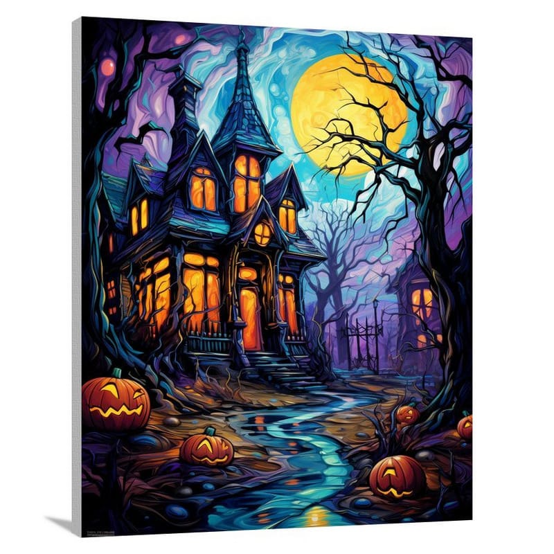 Haunted Holiday House: Halloween Illumination - Canvas Print