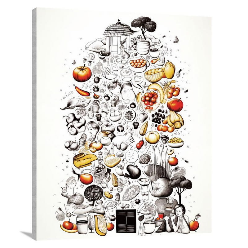 Healthy Eating: A Global Feast - Black And White - Canvas Print