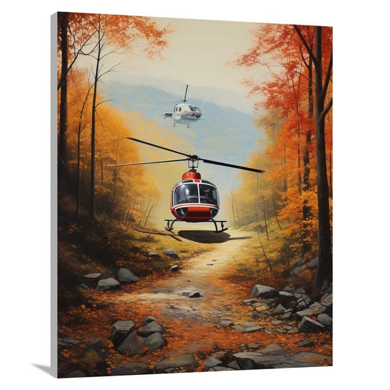 Helicopter in Autumn's Embrace - Canvas Print