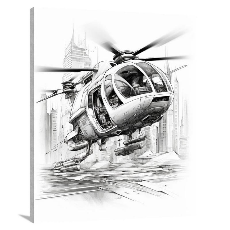 Helicopter's Urban Symphony - Canvas Print