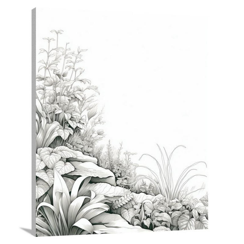Herbscape: Verdant Sanctuary - Black And White - Canvas Print