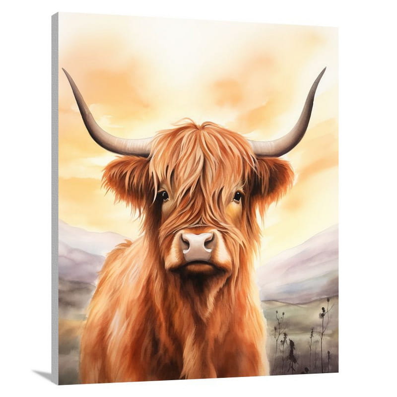Highland Cow: Serene Sunset - Canvas Print