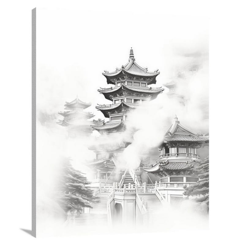Hong Kong Pagoda - Black And White - Canvas Print