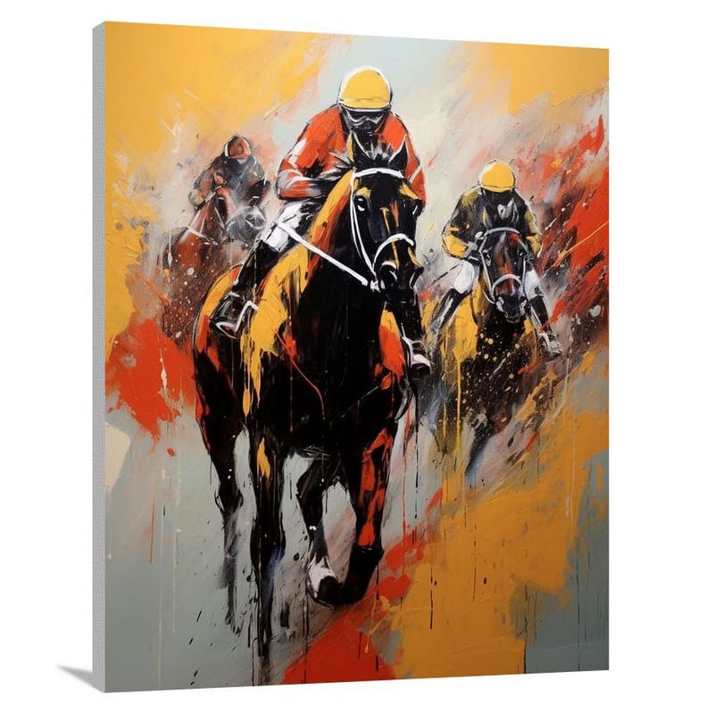 Horse Racing: Fierce Pursuit - Minimalist - Canvas Print