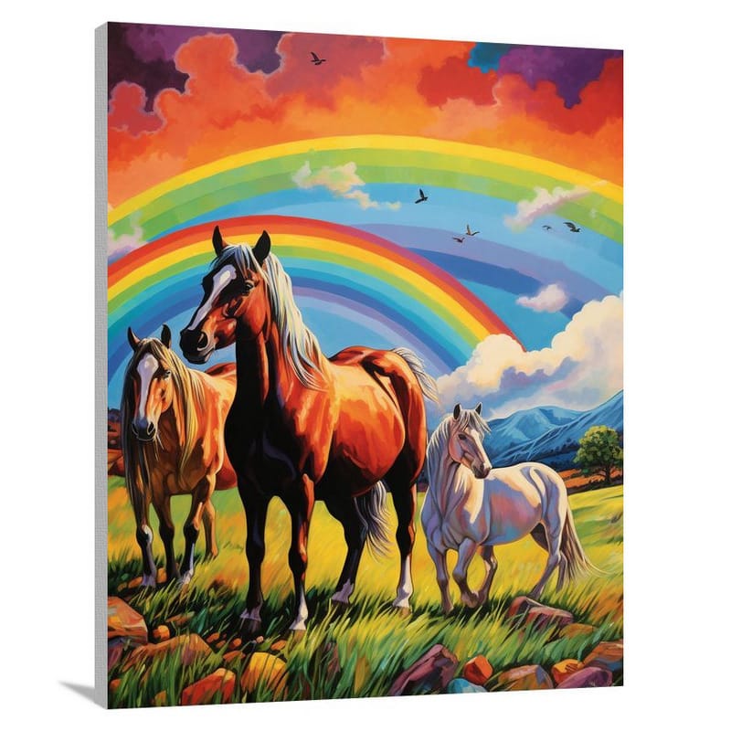 Horse's Serene Rainbow Grazing. - Canvas Print