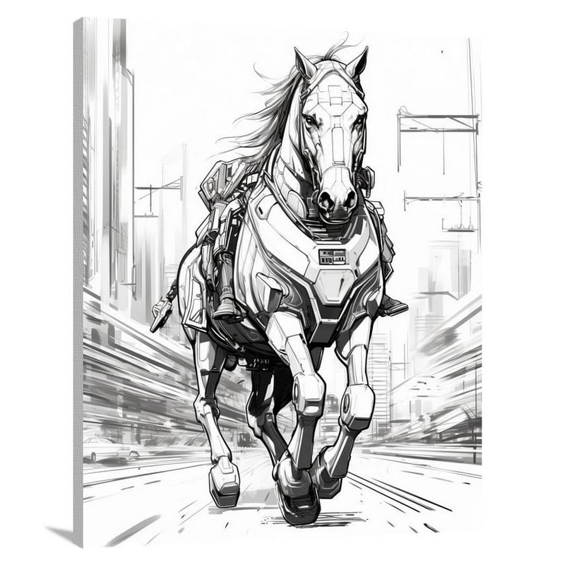 Horseback in the Neon City - Canvas Print