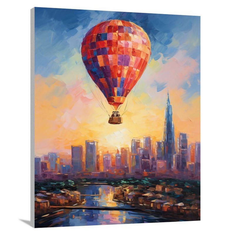 Hot Air Balloon Over City - Canvas Print