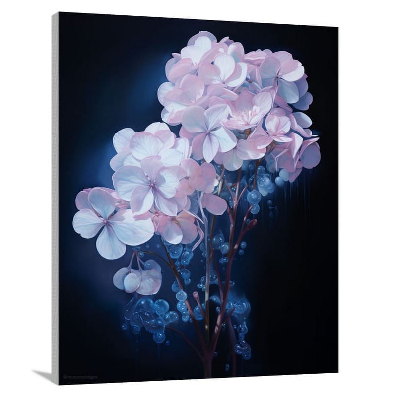 Hydrangea's Moonlit Embrace - Canvas Print