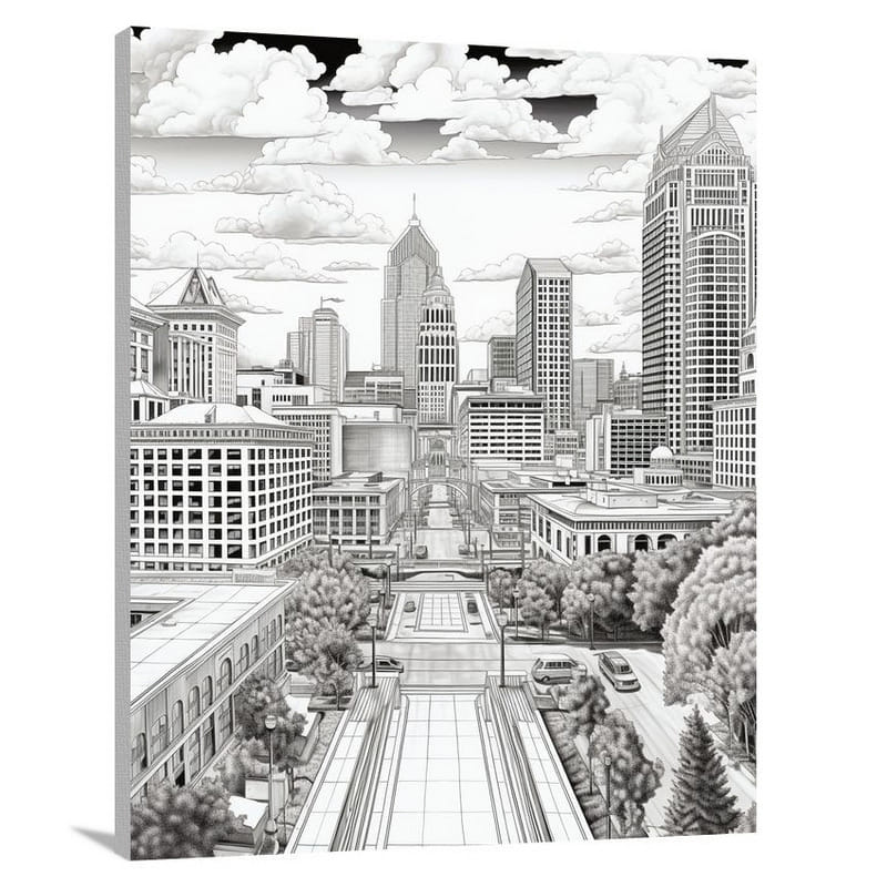 Indiana: A Vibrant Cityscape - Black And White - Canvas Print