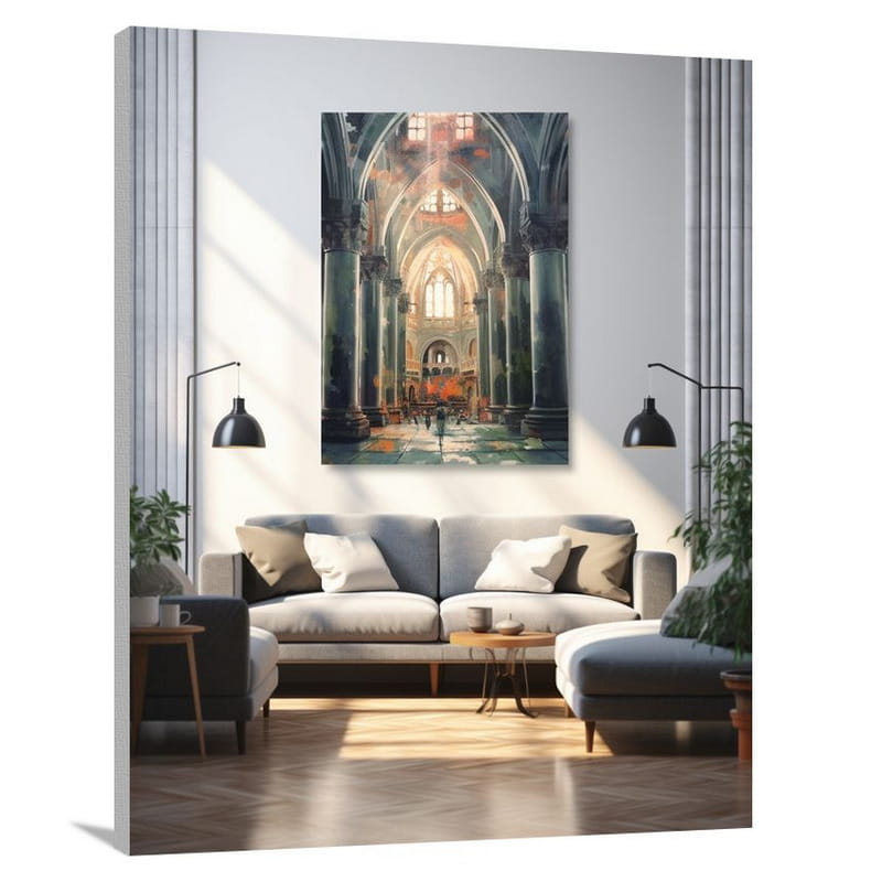 Interior Cathedral: A Serene Masterpiece. - Canvas Print