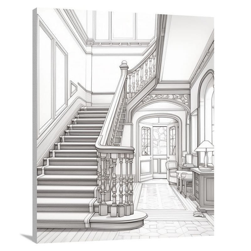 Interior Elegance: A Staircase's Tale - Canvas Print