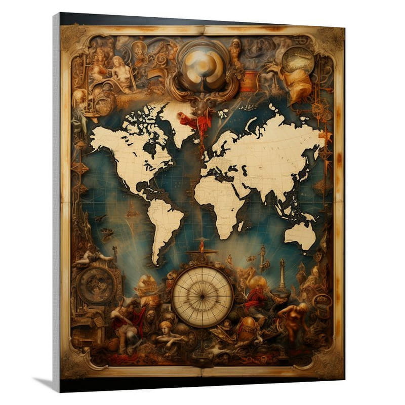Interwoven Horizons: Antique World Map - Canvas Print