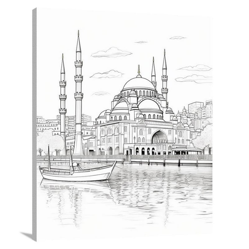 Istanbul's Mystical Minarets - Black And White - Canvas Print