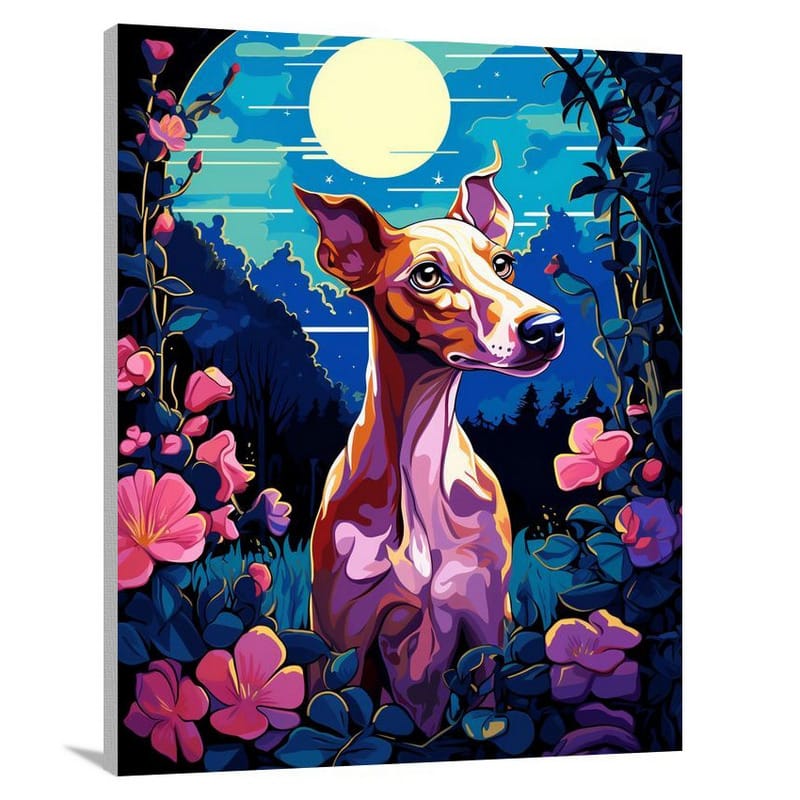 Italian Greyhound in Moonlit Garden - Pop Art - Canvas Print