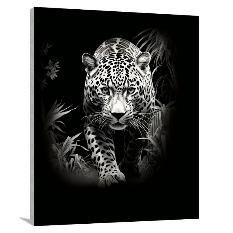 Jaguar's Moonlit Stealth - Black And White - Canvas Print