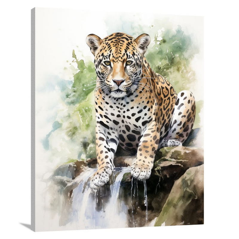 Jaguar's Serene Watch - Watercolor - Canvas Print