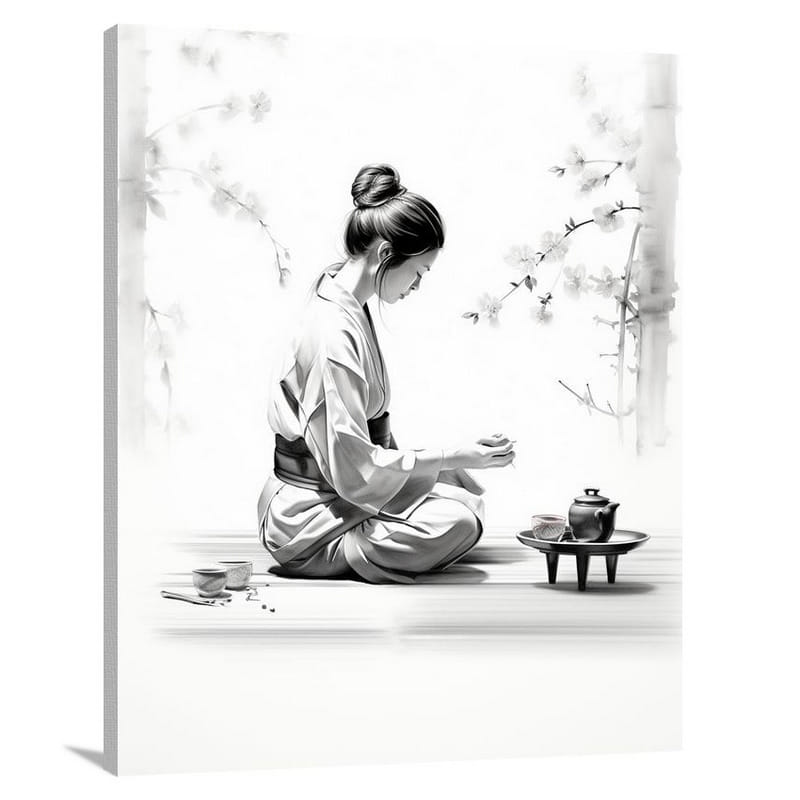 Japan's Serene Reflection - Black And White - Canvas Print