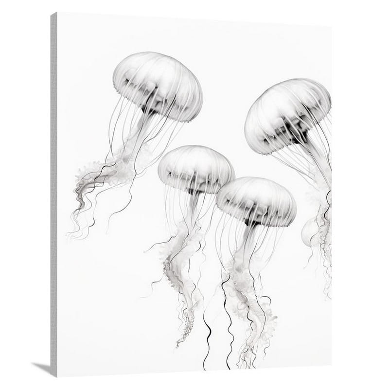 Jellyfish Serenade - Black And White - Canvas Print