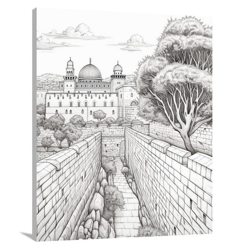 Jerusalem's Cultural Fusion - Black And White - Canvas Print