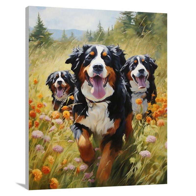 Joyful Canine Symphony: Bernese Mountain Dog - Canvas Print