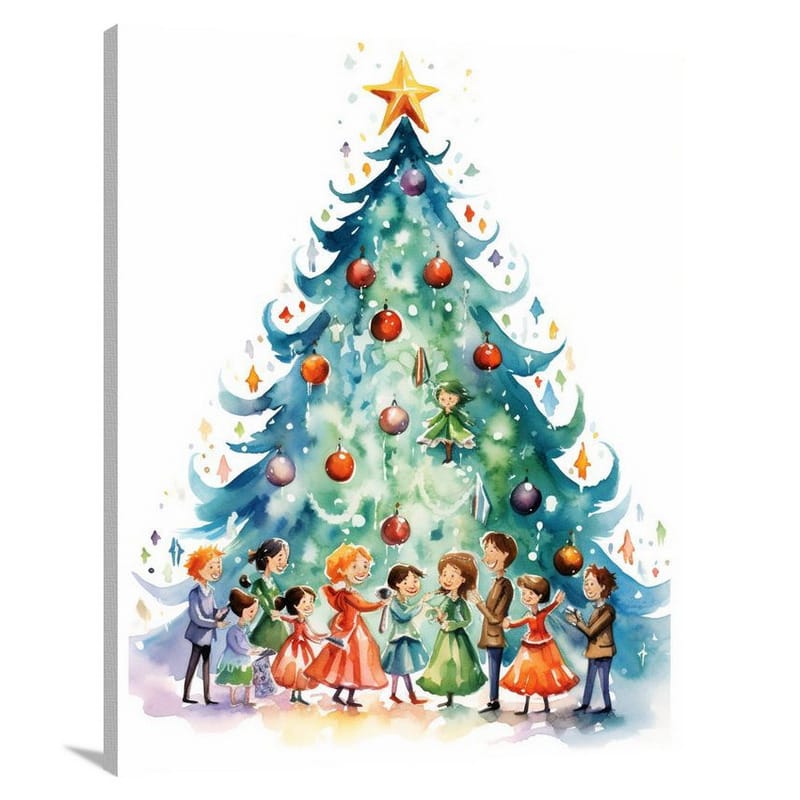 Joyful Carols, Decorative Christmas Tree - Canvas Print