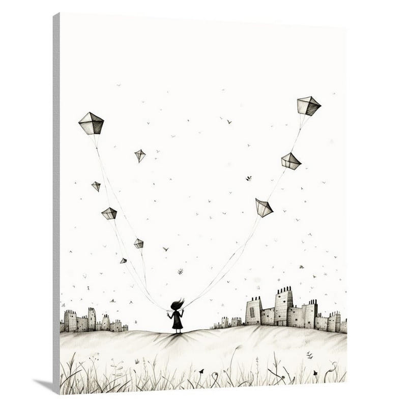 Kite's Dream - Black And White - Canvas Print