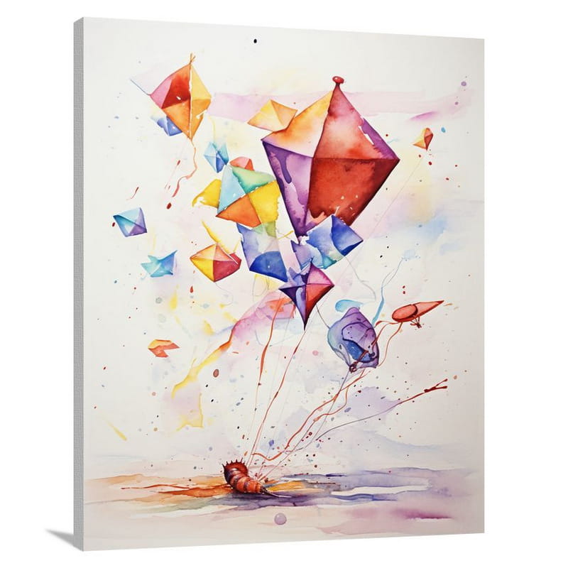 Kite's Whimsical Dance - Watercolor - Canvas Print