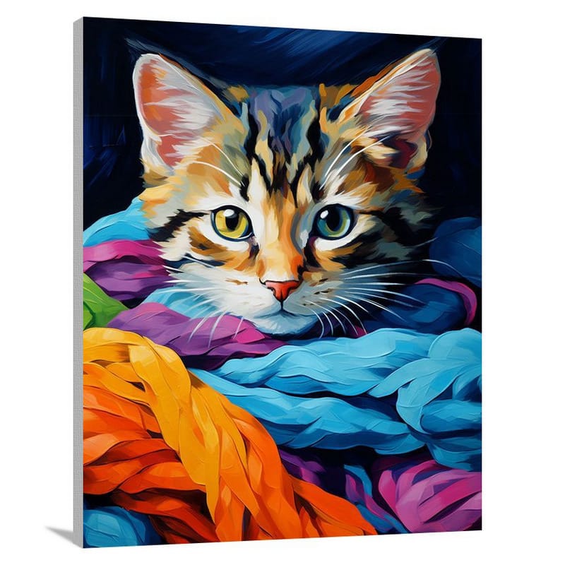 Kitten's Colorful Hideaway - Canvas Print