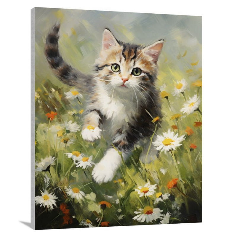 Kitten's Playful Chase - Impressionist - Canvas Print