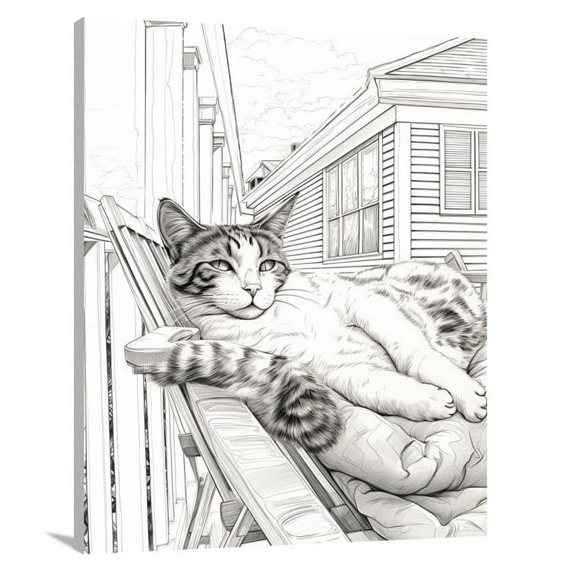 Kitten's Serene Sunbath - Black And White - Canvas Print