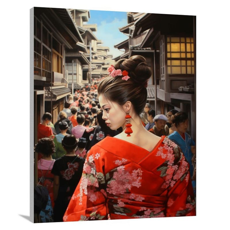 Kyoto Geisha: Vibrant Reflections - Canvas Print