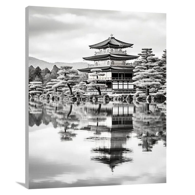 Kyoto Reflections - Black And White - Canvas Print