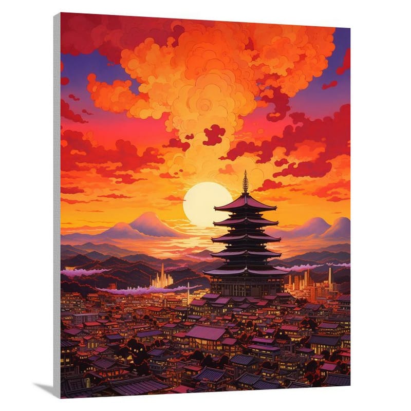 Kyoto's Fiery Aura - Pop Art - Canvas Print