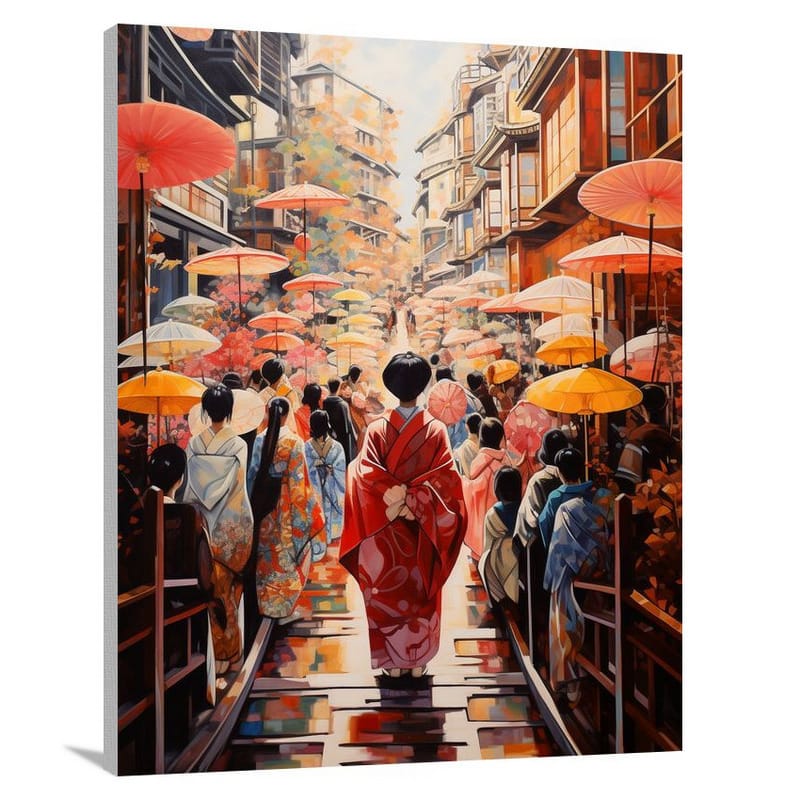 Kyoto's Vibrant Geisha Parade - Canvas Print