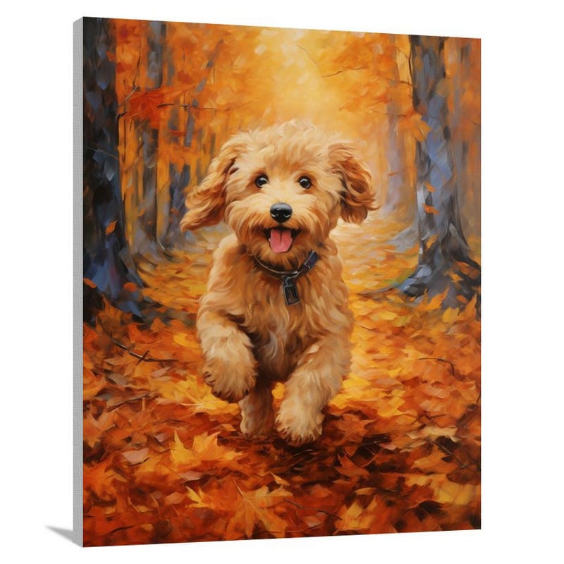 Labradoodle's Autumn Chase - Canvas Print