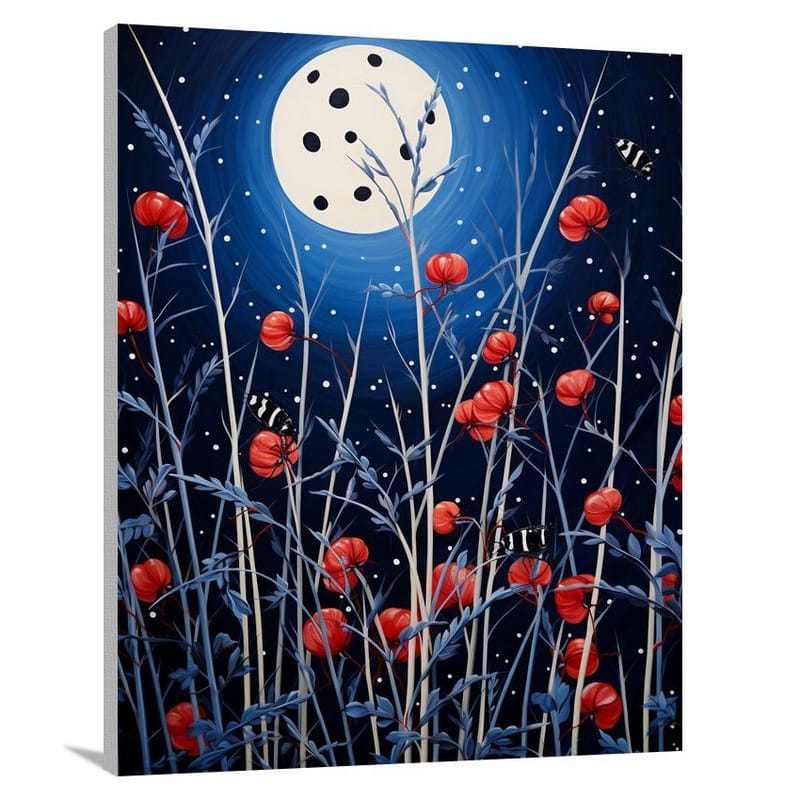 Ladybug's Moonlit Dance - Minimalist - Canvas Print