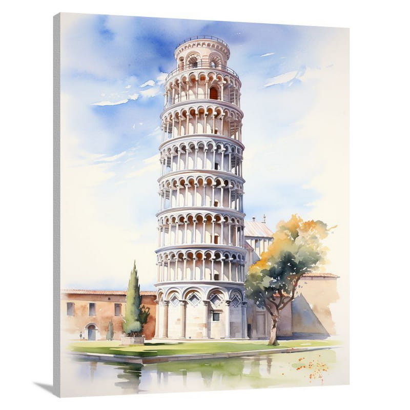 Leaning Tower's Enigmatic Whispers - Watercolor - Canvas Print