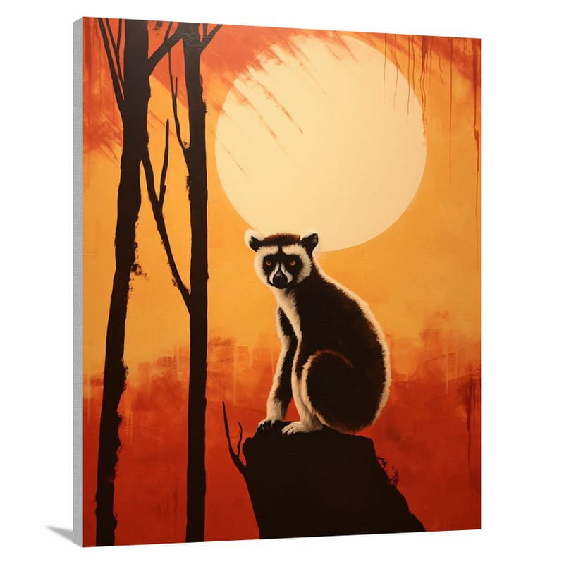 Lemur's Crimson Journey - Canvas Print