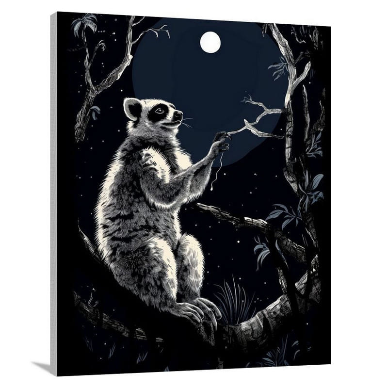 Lemur's Moonlit Dance - Canvas Print