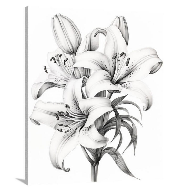 Lily's Embrace - Black And White - Canvas Print
