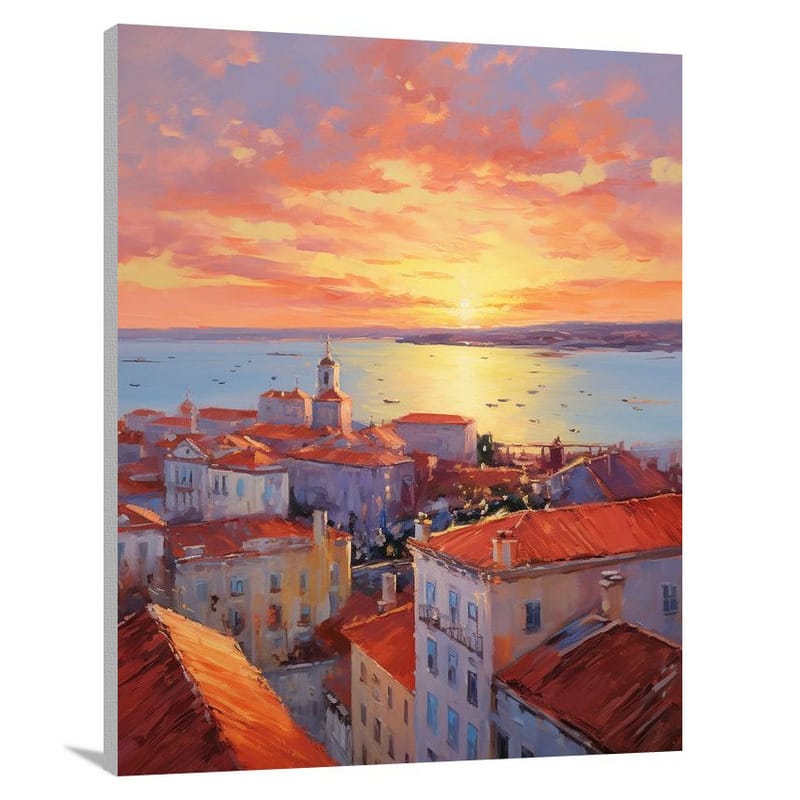 Lisbon's Sunset Glow - Impressionist - Canvas Print