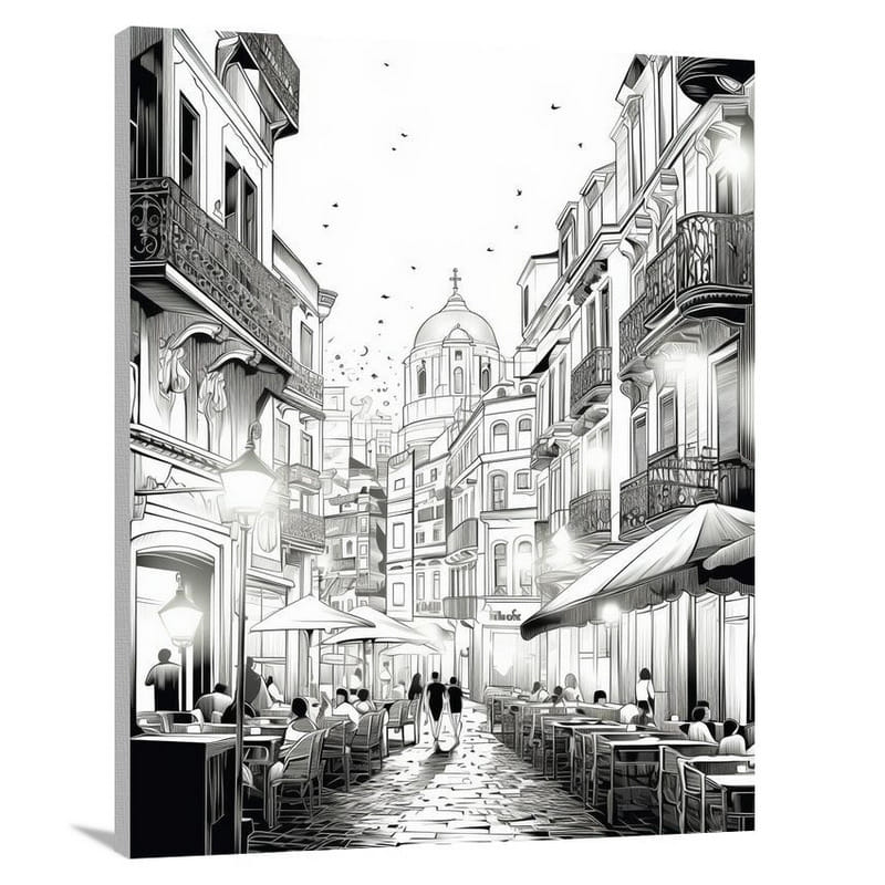 Lisbon Twilight - Black And White - Canvas Print