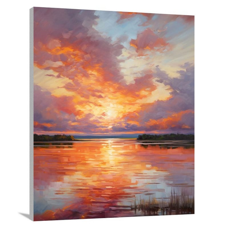 Lithuanian Sunset: Fiery Hues - Impressionist - Canvas Print